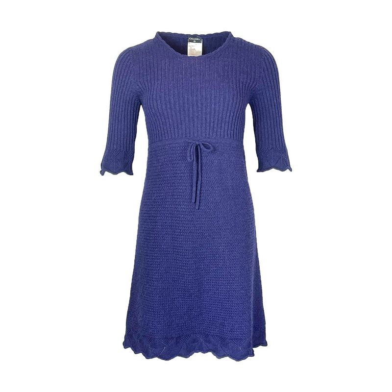 Chanel Purple Knit Cashmere Lace Up Dress 38 - 1