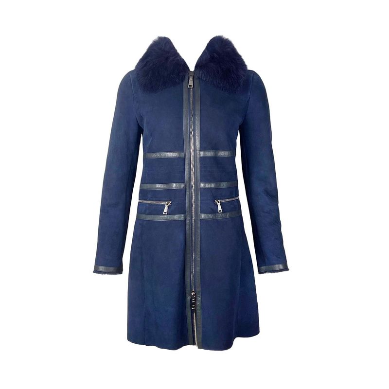 Emporio Armani Navy Blue Sheepskin Shearling Coat IT42 - 1