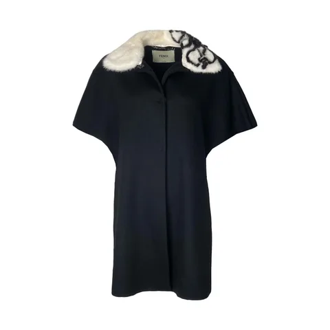 Fendi Black White Mink Fur Neck Cashmere Jacket IT42 - 1