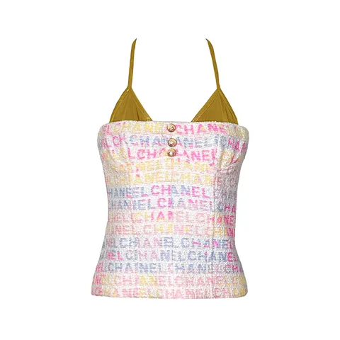 Chanel Multicolor Tweed Logo Detail 2024 Top 38