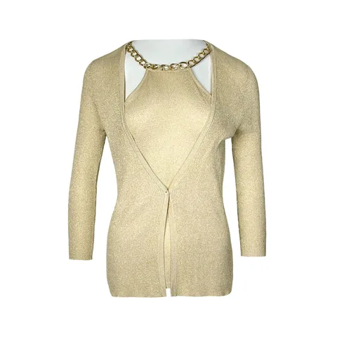Emilio Pucci Gold Viscose Chain Embellished Cardigan S - 1