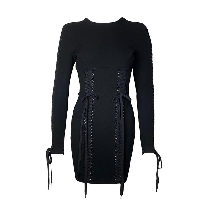 Alex Perry Black Lace Up Mini Dress 6 - 1