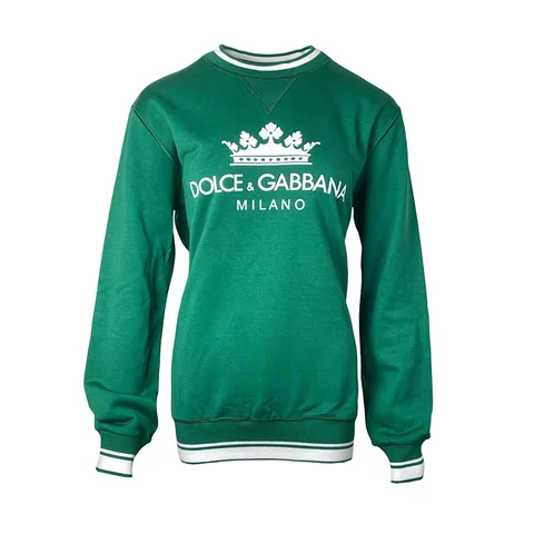 Dolce Gabbana Green Cotton White Logo Print Sweater IT48