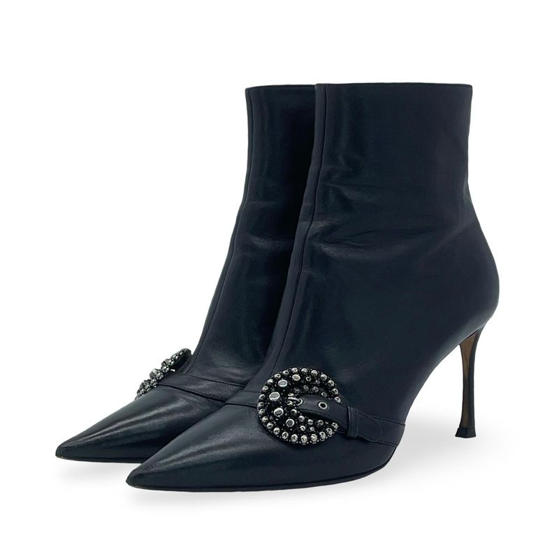 Christian Dior Black Leather Gang Ankle Boots 37.5 - 1
