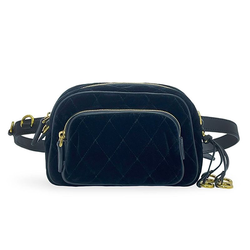 Prada Black Velvet Gold Logo Belt Bag - 1