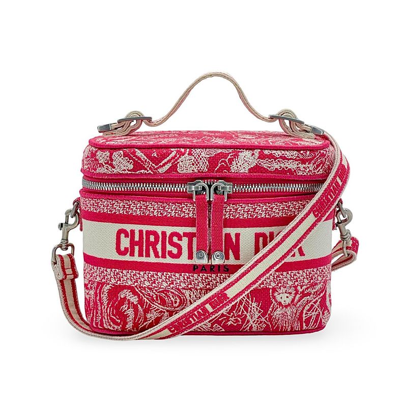 Christian Dior Pink Ivory Cloth Toile De Jouy DiorTravel Vanity Case - 1