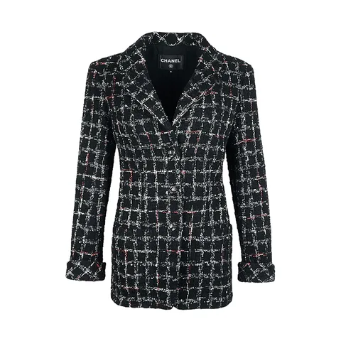 Chanel Black White Multicolor Check Tweed 2022 Jacket 36 - 1