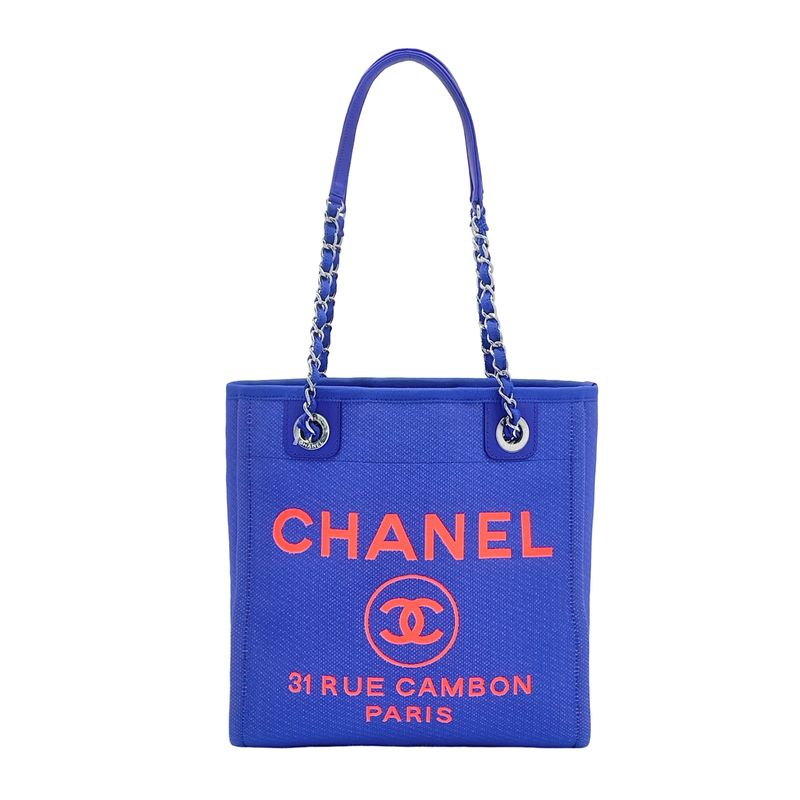 Chanel Blue Orange Canvas Leather Mini Deauville Tote Bag - 1
