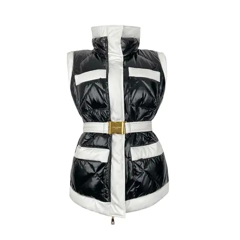 Balmain Black White Polyamide Puffer Belted Vest 38