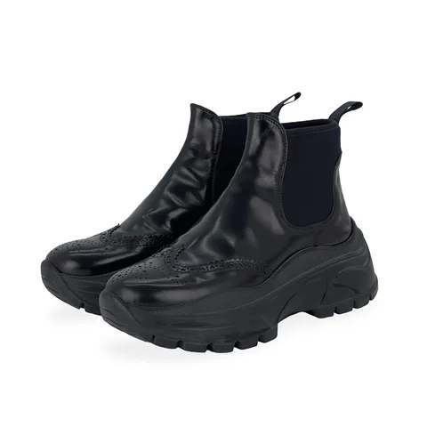 Prada Black Brushed Leather Oxford Chelsea Ankle Boots 37.5