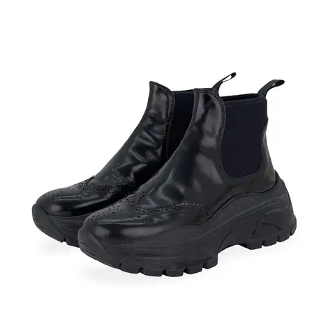 Prada Black Brushed Leather Oxford Chelsea Ankle Boots 37.5