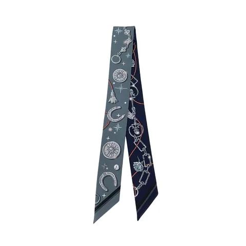 Hermes Ardoise Clair Rose Pale Bleu Marine Cest La Fete Silk Twilly Scarf