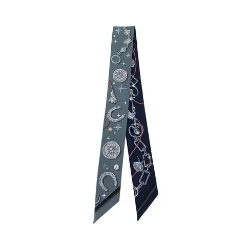 Hermes Ardoise Clair Rose Pale Bleu Marine Cest La Fete Silk Twilly Scarf