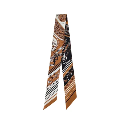 Hermes Caramel Blanc Noir Festival Des Amazones Bandana Silk Twilly Scarf