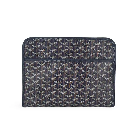 Goyard Navy Blue Goyardine Canvas Chevroches Calfskin Jouvence GM Pouch