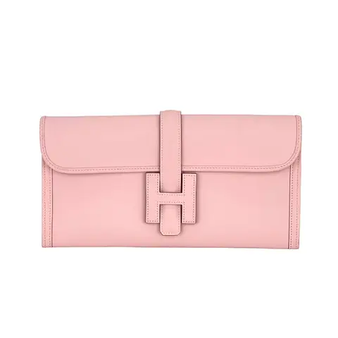 Hermes Swift Leather Rose Sakura Jige Elan Clutch 29