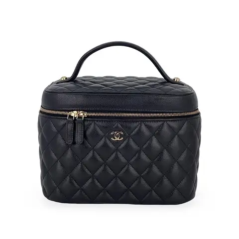 Chanel Black Quilted Caviar Leather Large Beauty Vanity Pouch