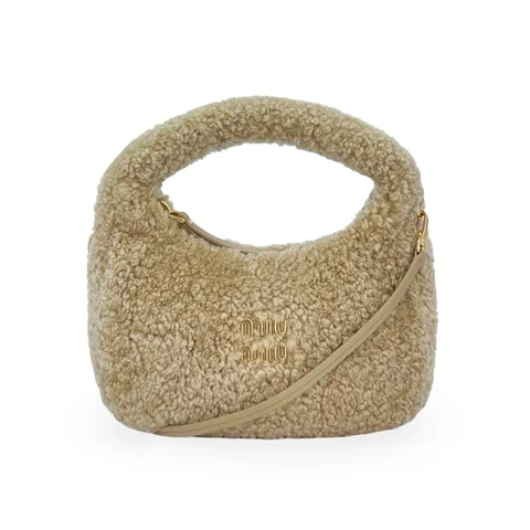 Miu Miu Beige Shearling Wander Hobo Bag - 1
