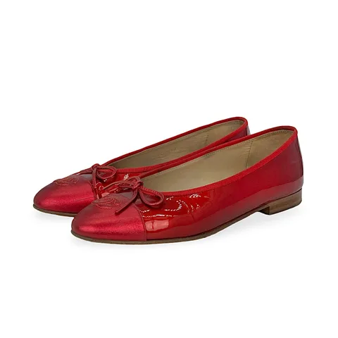 Chanel Red Patent Leather Ballerina Flats 38 - 1