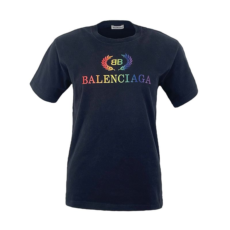Balenciaga Black Rainbow Embroidered Logo Cotton Tshirt L - 1