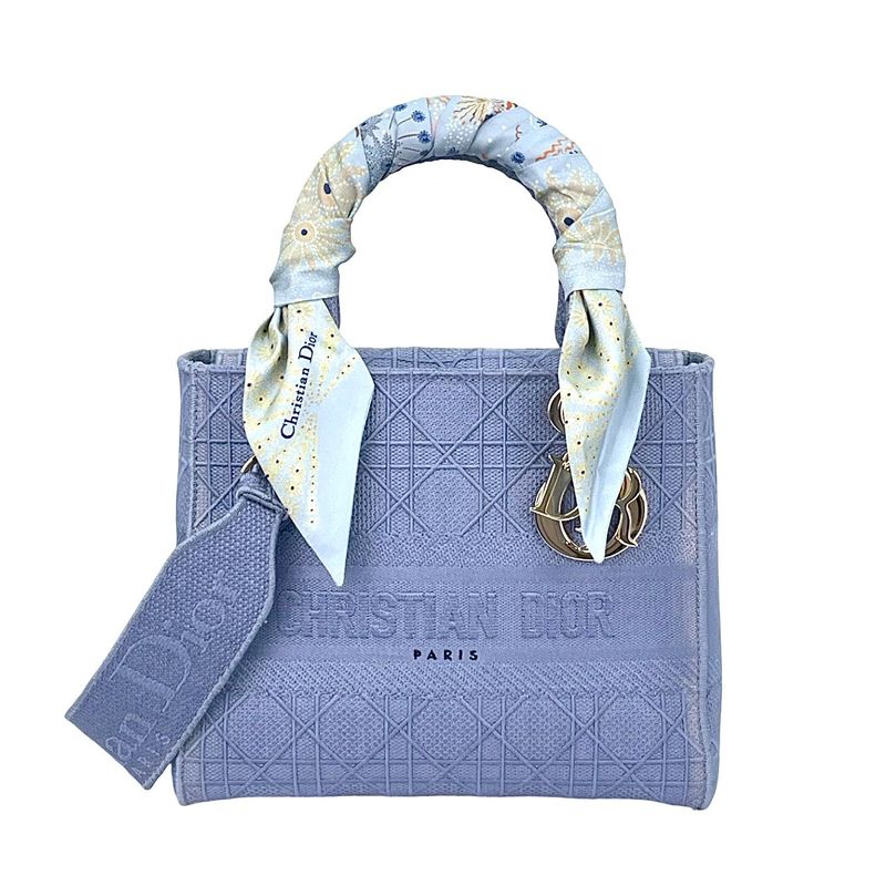Christian Dior Light Blue Cannage Embroidery Canvas Medium Lady D-Lite Bag - 1