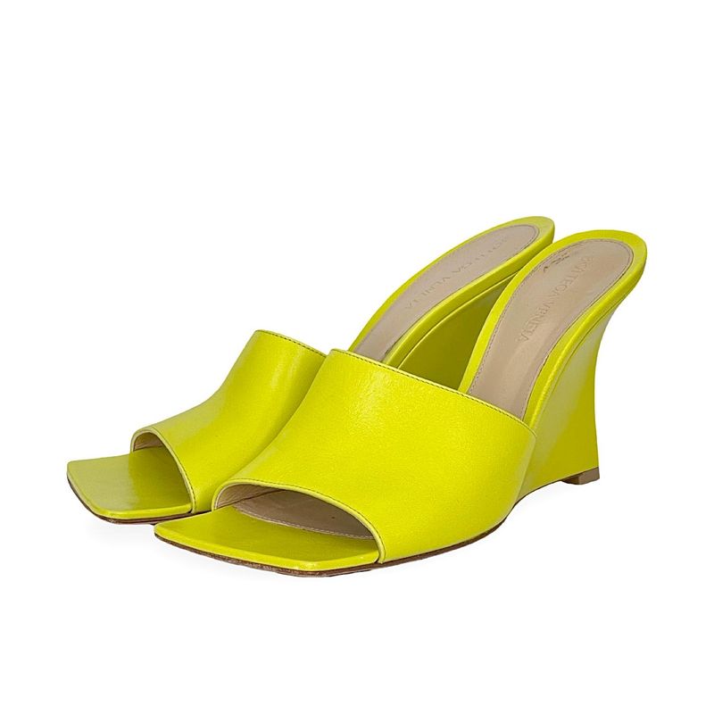 Bottega Veneta Yellow Leather Stretch Wedge Mules 38.5 - 1