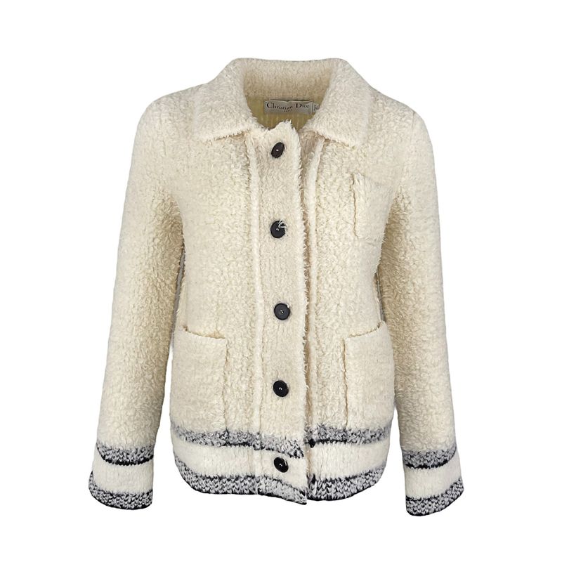 Christian Dior Ivory Black Wool Knit Jacket S - 1