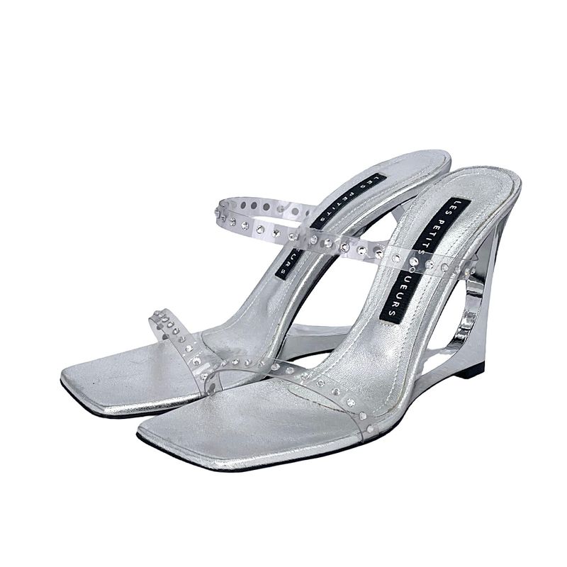 Les Petits Joueurs Silver Leather Crystal Embellished Lucas Sandals 38 - 1