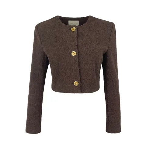 Magda Butrym Brown Cotton Flow Embellished Button Crooped Blazer Jacket 38 - 1