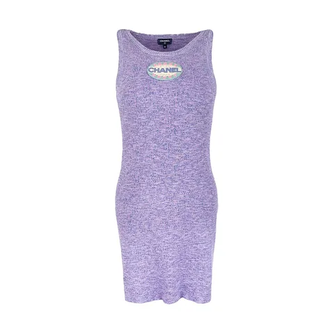 Chanel Lilac Blue Cotton Logo Embroidered Knit 2025 Dress 36 - 1