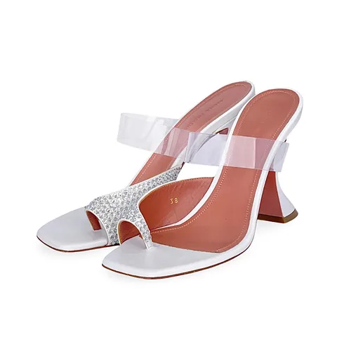 Amina Muaddi White Paloma Crystal Embellished Leather Mules 38 - 1
