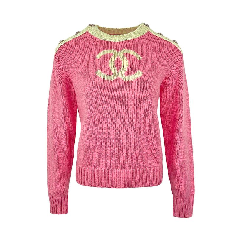 Chanel Pink Beige Logo Knit Cashmere 2022 Sweater 34 - 1