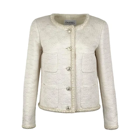 Chanel Ecru Wool CC Logo 4 Pockets 2021 Jacket 36 - 1