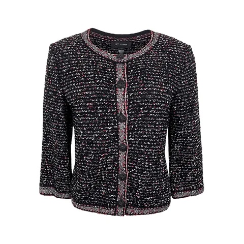 ST. John Black Pink Red Rhinestones Tweed Jacket S - 1