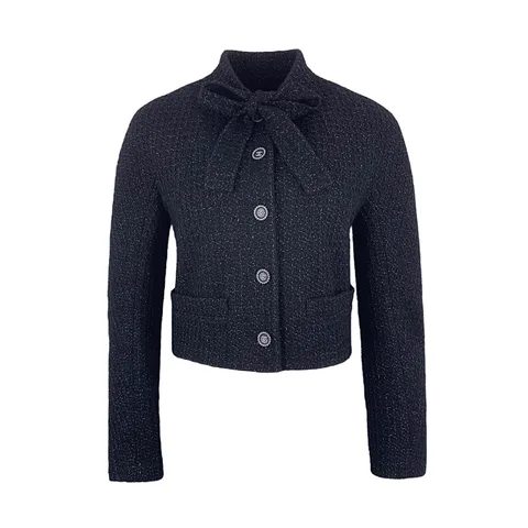 Chanel Black Bow Tweed Plaid 2024 Jacket 38