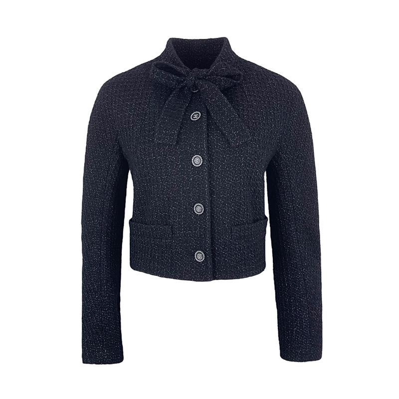 Chanel Black Bow Tweed Plaid 2024 Jacket 38 - 1