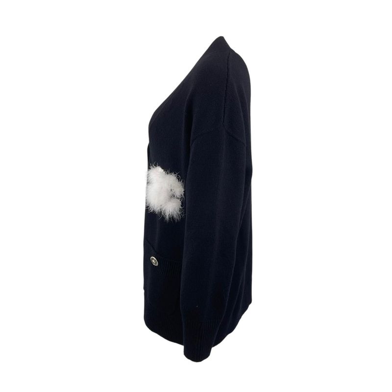 Chanel Black White Feather Logo Cashmere 2023 Cardigan 38 - 3