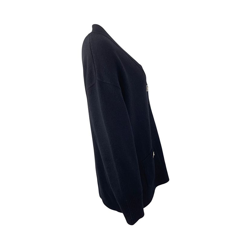 Chanel Black White Feather Logo Cashmere 2023 Cardigan 38 - 2