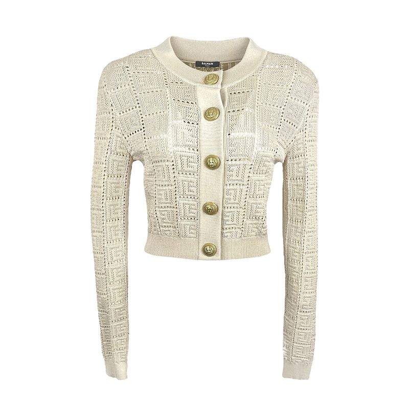 Balmain Beige Monogram Knit Viscose Cardigan 42 - 1