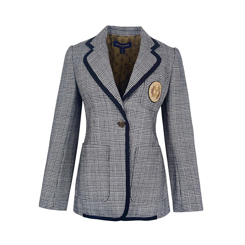 Louis Vuitton Black White Checked Wool Preppy Blazer Jacket 34 - 1