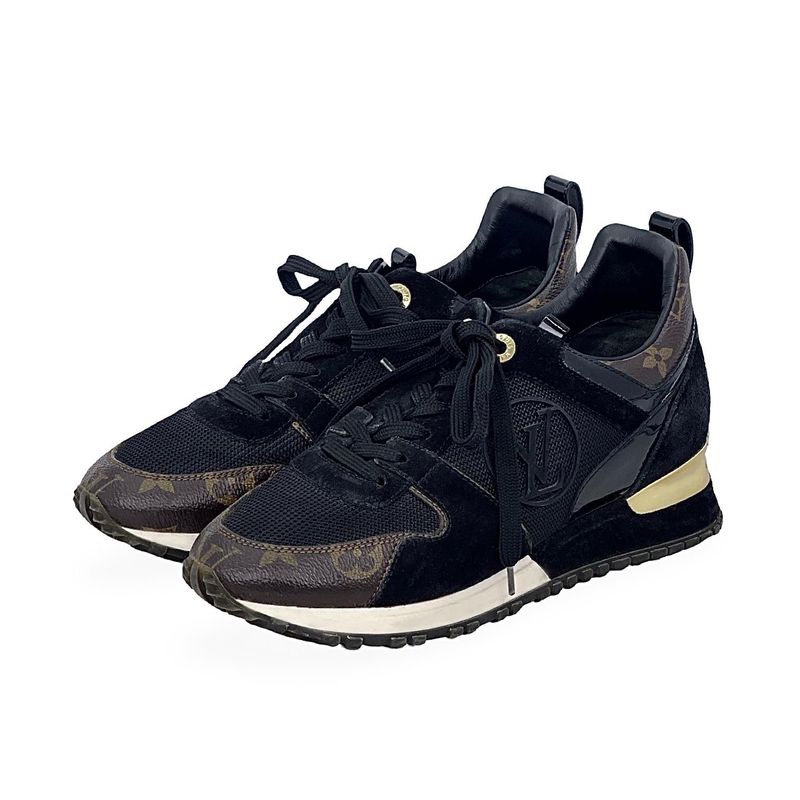 Louis Vuitton Black Mesh Brown Monogram Canvas Run Away Sneakers 36 - 1