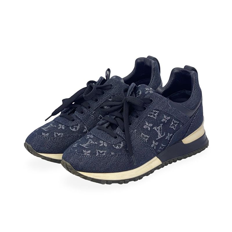 Louis Vuitton Navy Blue Monogram Denim Leather Run Away Sneakers 36 - 1