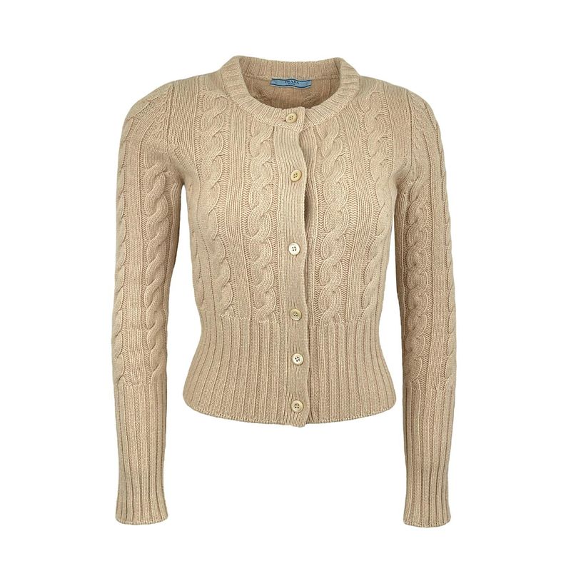 Prada Beige Wool Cashmere Blend Knit Cardigan IT38 - 1