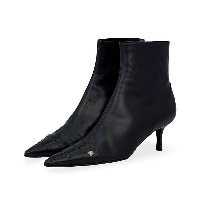Chanel Black Leather CC Ankle Boots 39C - 1