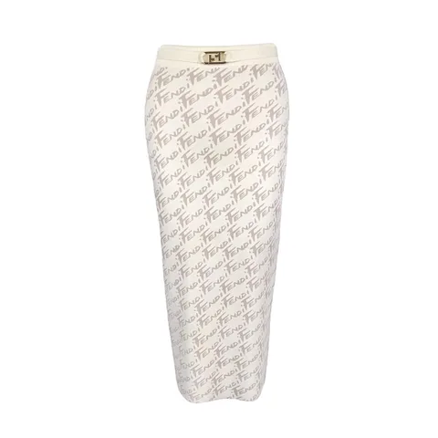 Fendi Cream Logo Jacquard Double Sided Midi Skirt IT42 - 1