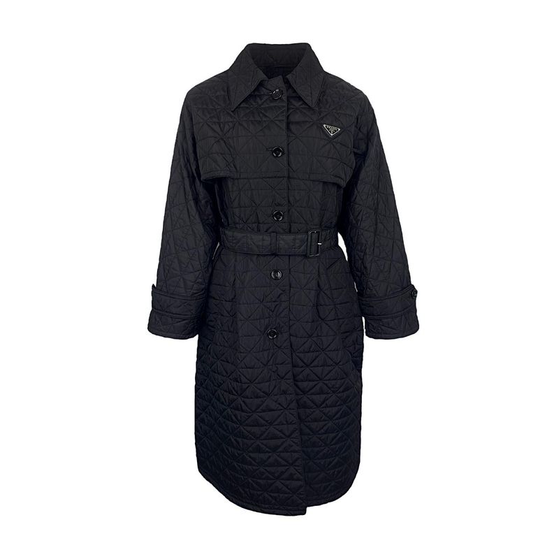 Prada Black Triangle Logo Quilted Re-Nylon Trench Coat IT38 - 1