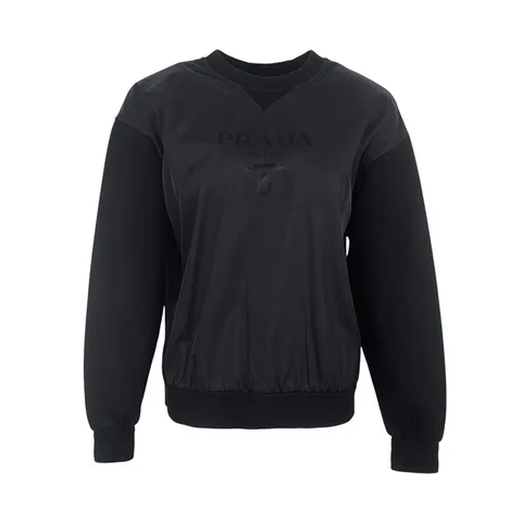 Prada Black Recycled Nylon Fleece Sleeve Sweatshirt IT40 - 1