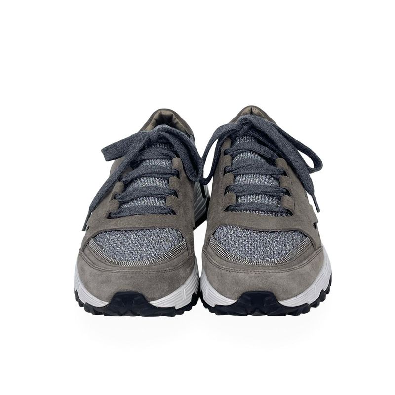 Brunello Cucinelli Grey Mink Lurex Canvas Suede Sneakers 37 - 2