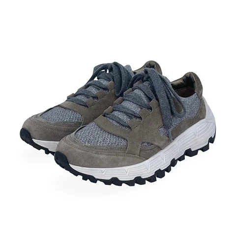 Brunello Cucinelli Grey Mink Lurex Canvas Suede Sneakers 37