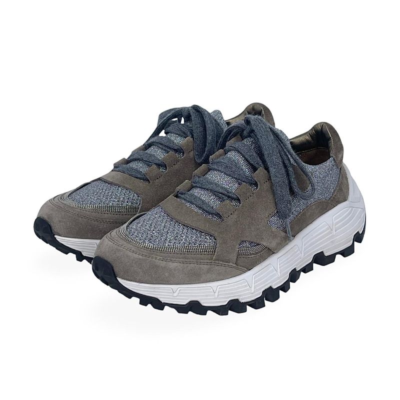 Brunello Cucinelli Grey Mink Lurex Canvas Suede Sneakers 37 - 1